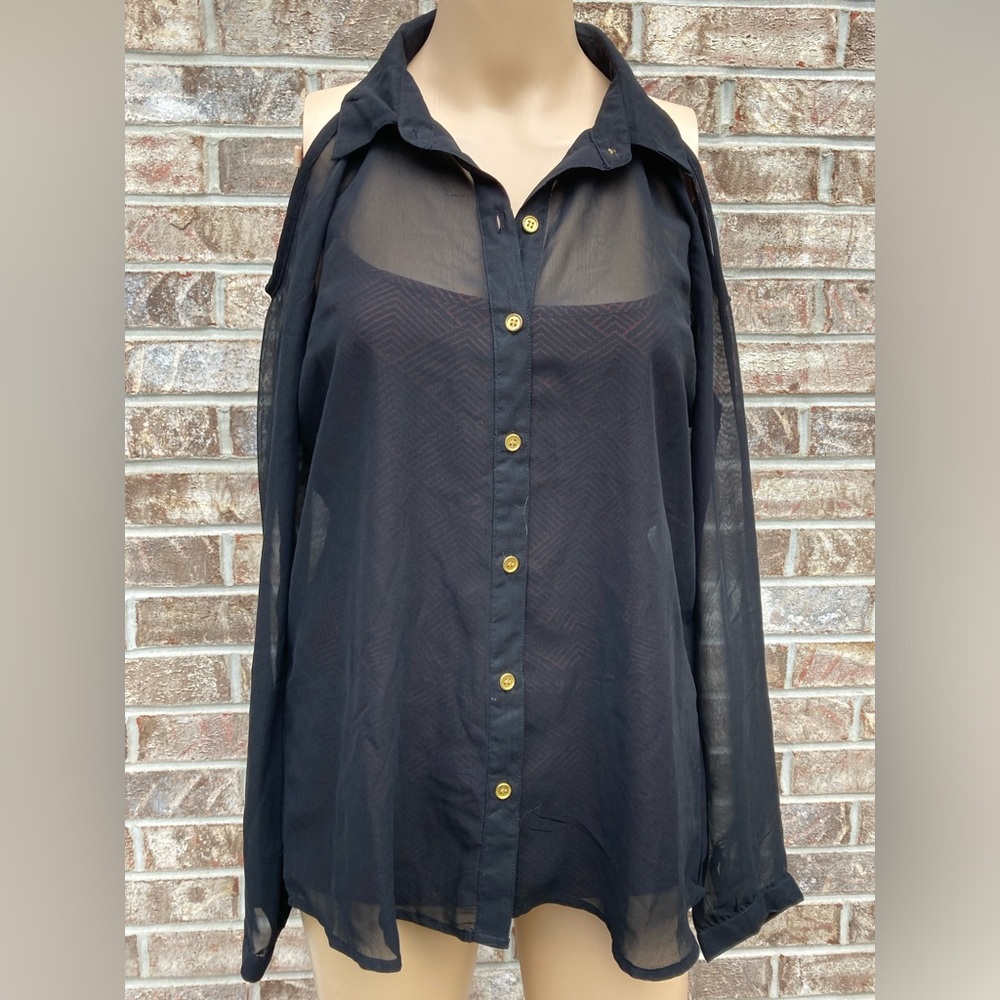 Black Sheer Dizzy Lissy Cold Shoulder Cut Out Blouse